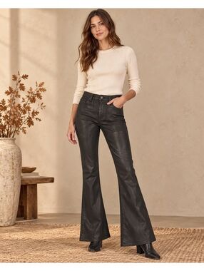 Sterling & Stitch Waxy Flared High Rise Jeans Womens Y2K  Whimsigoth Retro Black